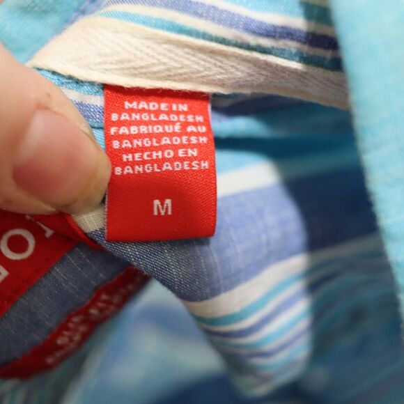 Izod Blue Casual Button Down Shirt with Striking Stripes Medium - Picture 13 of 14